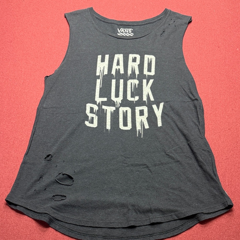 Vans Black Graphic Muscle Tee with White "Hard Luck Story" Print